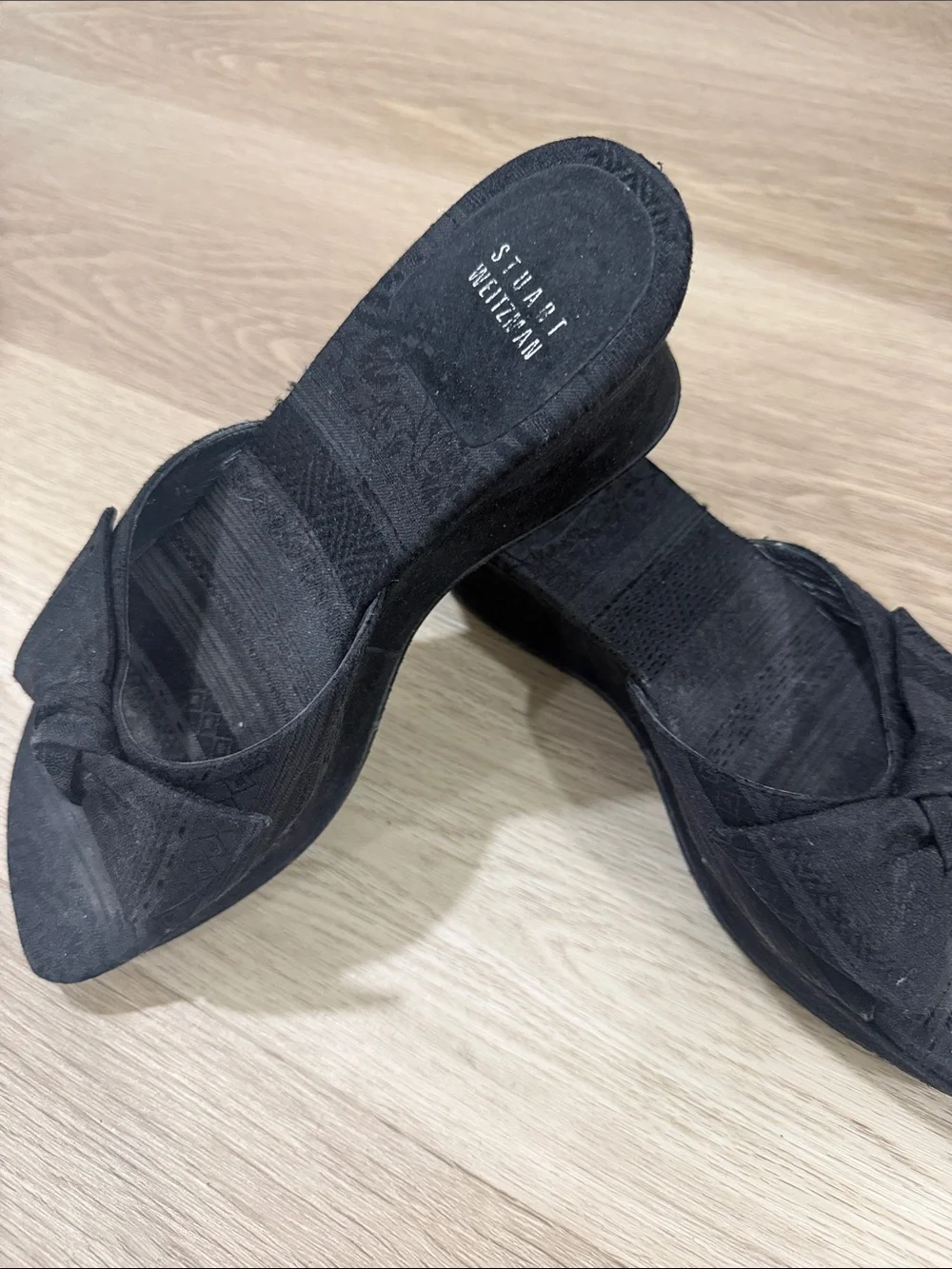 Stuart Weitzman Black Suede Knot Wedge Slide - Picture 3 of 3